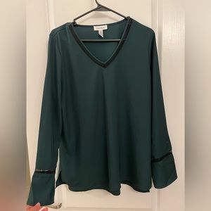 Calvin Klein • size L • dark green blouse with black netting material detail